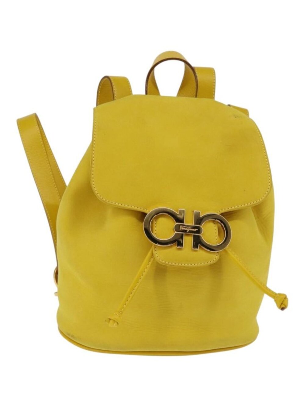 Salvatore Ferragamo Gancini Backpack Suede Yellow Gold